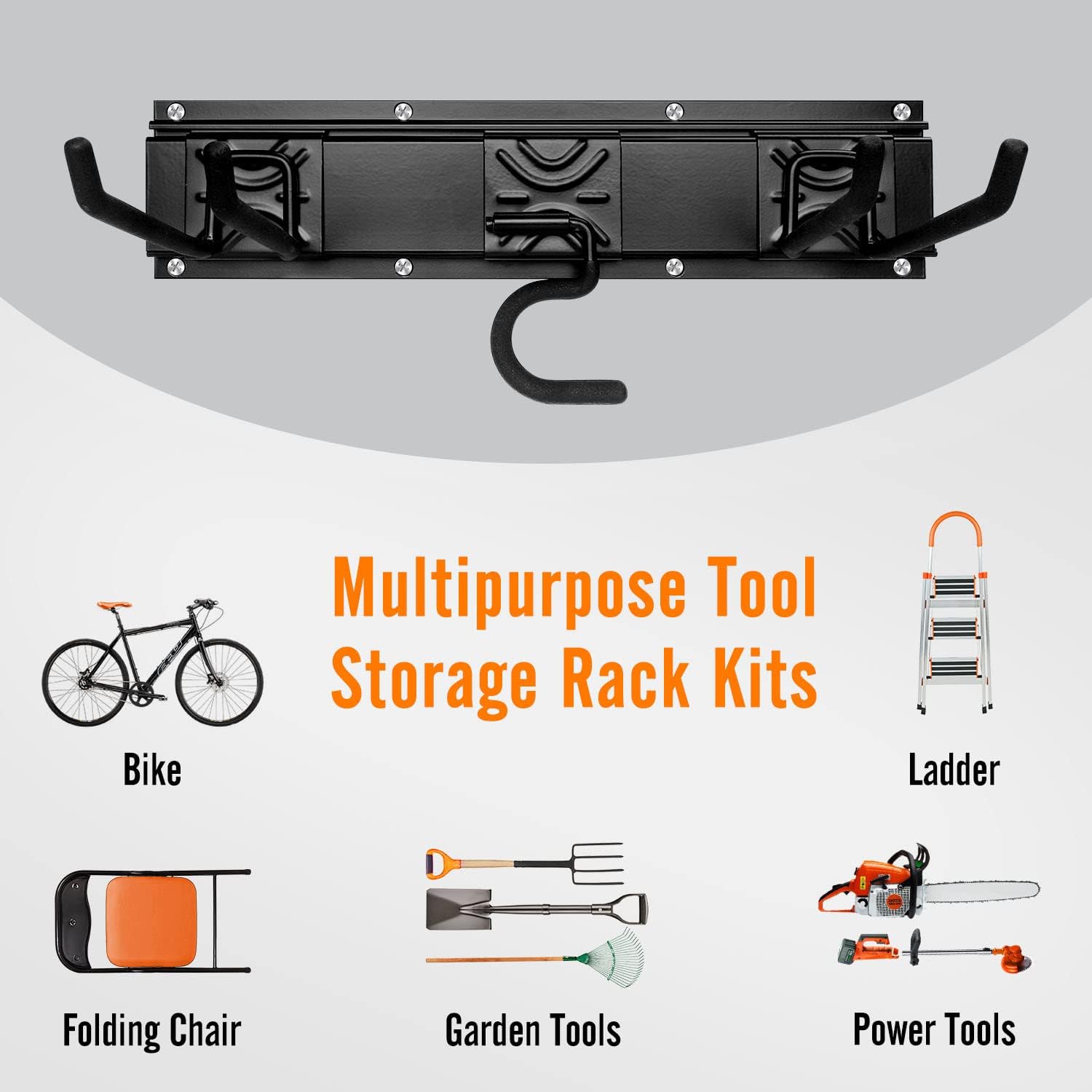 SMARTOLOGY Modular Heavy-Duty Steel Garage Tool Storage Rack - 150 lbs Weight Capacity Weather-resistant Powder-Coated Wall Mount Organizer for Shovels. Rakes. Ladders & Landscaping Equipment - Image 5