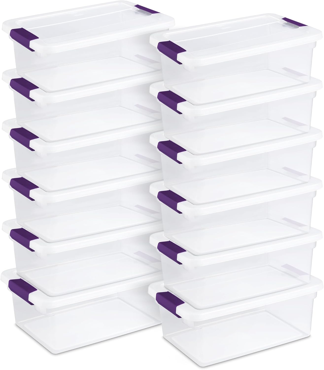 Sterilite 12-Pack ClearView Latch Box. Stackable Organizer Bins with Lids. 15 Quart - Clear Plastic Organization Containers for Closet. Bedroom. Shelving Units and Home or Office Storage | Clear Plastic Organizers with Color Accent Latches for Closet. Bedroom. Shelving Units. Dorm Room and Home Organization