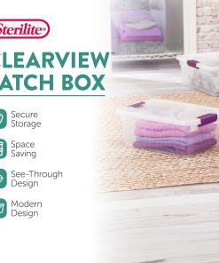 Alternative view of Sterilite 12-Pack ClearView Latch Box. Stackable Organizer Bins with Lids. 15 Quart - Clear Plastic Organization Containers for Closet. Bedroom. Shelving Units and Home or Office Storage | Clear Plastic Organizers with Color Accent Latches for Closet. Bedroom. Shelving Units. Dorm Room and Home Organization