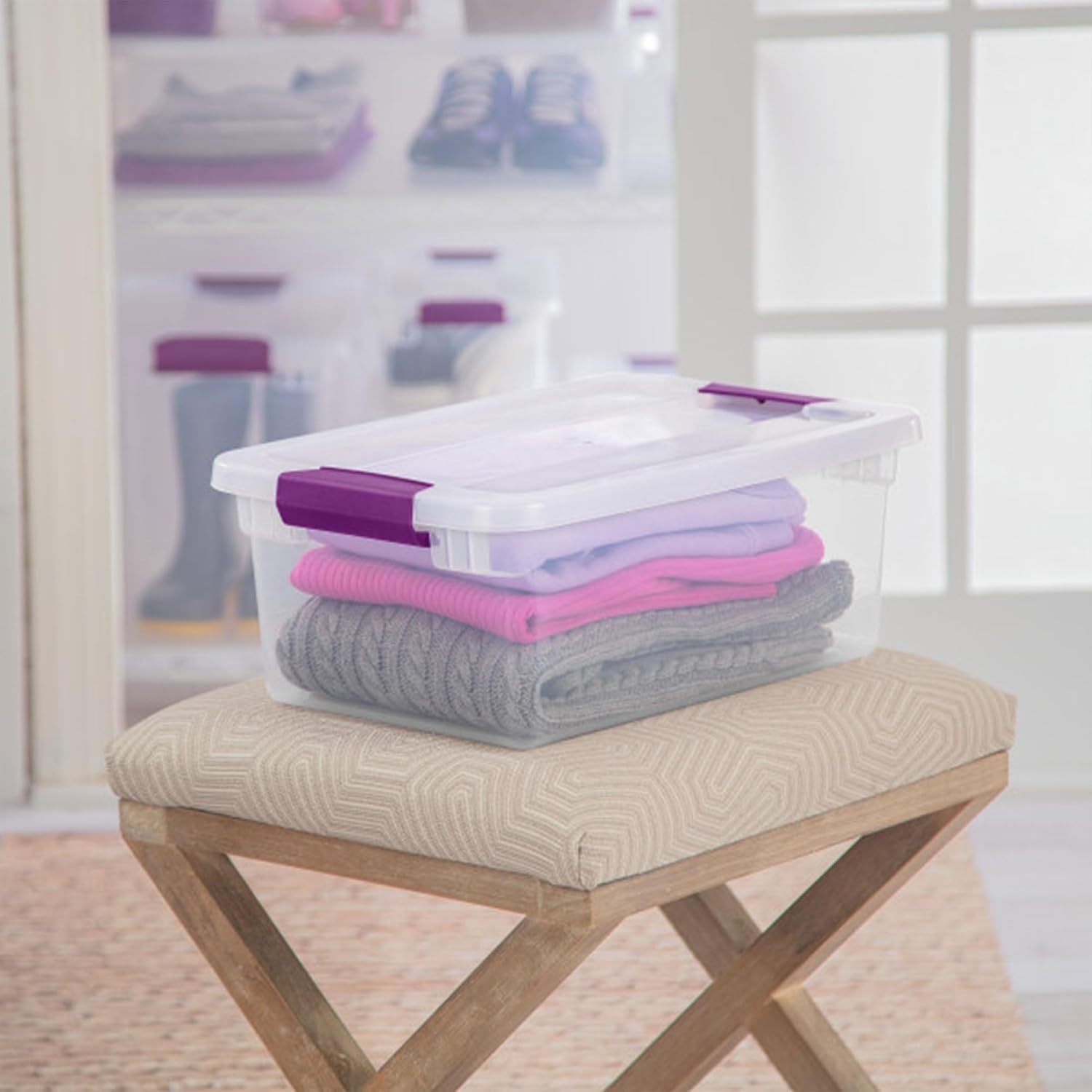 Sterilite 12-Pack ClearView Latch Box. Stackable Organizer Bins with Lids. 15 Quart - Clear Plastic Organization Containers for Closet. Bedroom. Shelving Units and Home or Office Storage | Clear Plastic Organizers with Color Accent Latches for Closet. Bedroom. Shelving Units. Dorm Room and Home Organization - Image 5