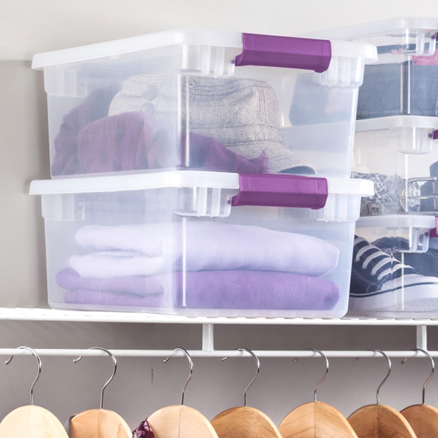 Sterilite 12-Pack ClearView Latch Box. Stackable Organizer Bins with Lids. 15 Quart - Clear Plastic Organization Containers for Closet. Bedroom. Shelving Units and Home or Office Storage | Clear Plastic Organizers with Color Accent Latches for Closet. Bedroom. Shelving Units. Dorm Room and Home Organization - Image 7