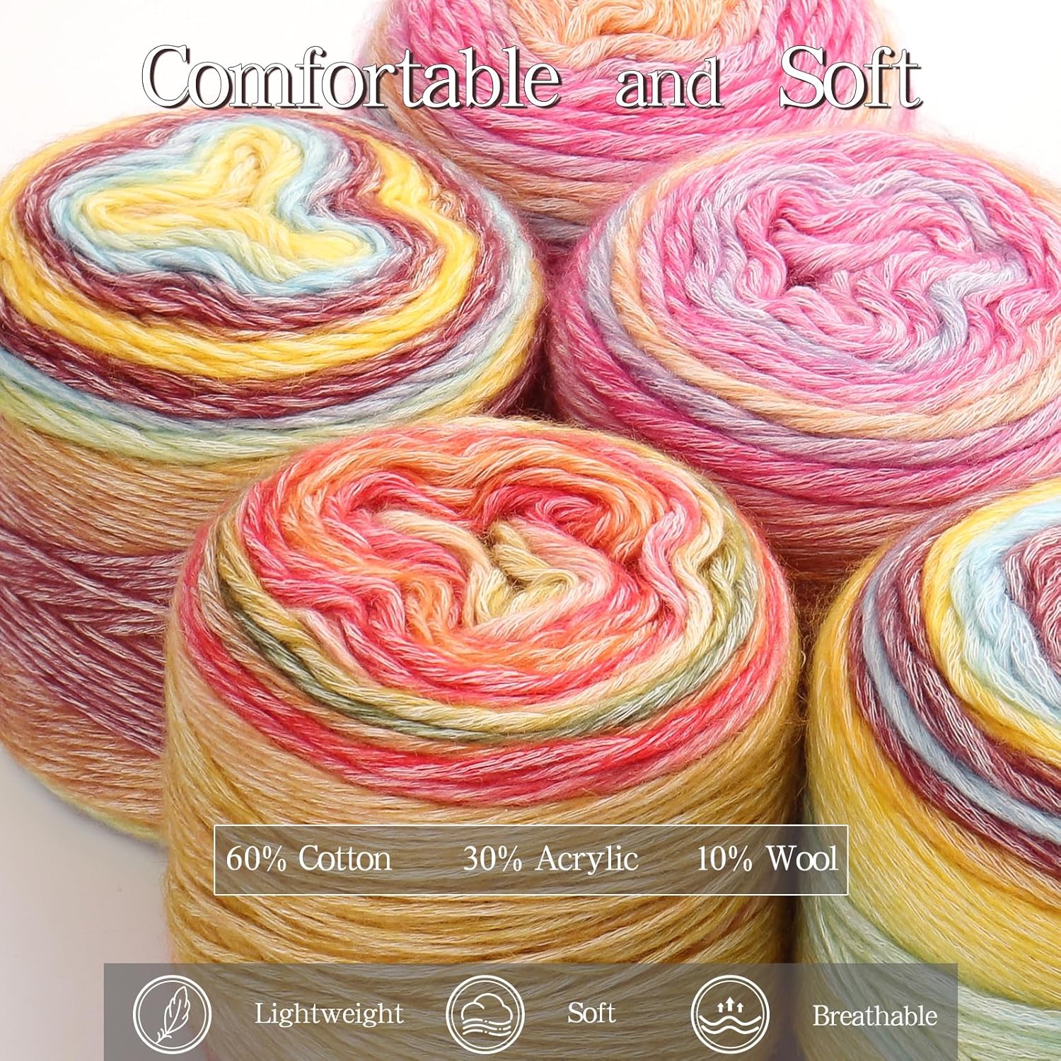 Katech Fairyland Yarn for Crocheting Knitting-4 Packs Gradient Cake Yarn | 100g/3.52 oz-DK Light Weight #3-60% Cotton 30% Acrylic 10% Wool-Perfect for Scarves. Shawls. Blankets and Garments(A) - Image 7