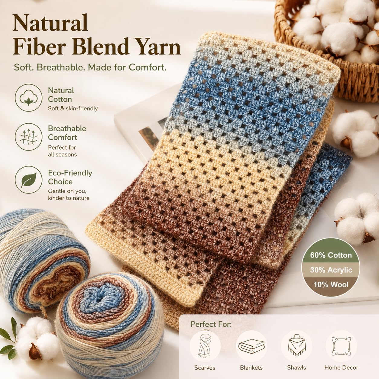 Katech Fairyland Yarn for Crocheting Knitting-4 Packs Gradient Cake Yarn | 100g/3.52 oz-DK Light Weight #3-60% Cotton 30% Acrylic 10% Wool-Perfect for Scarves. Shawls. Blankets and Garments(A) - Image 2