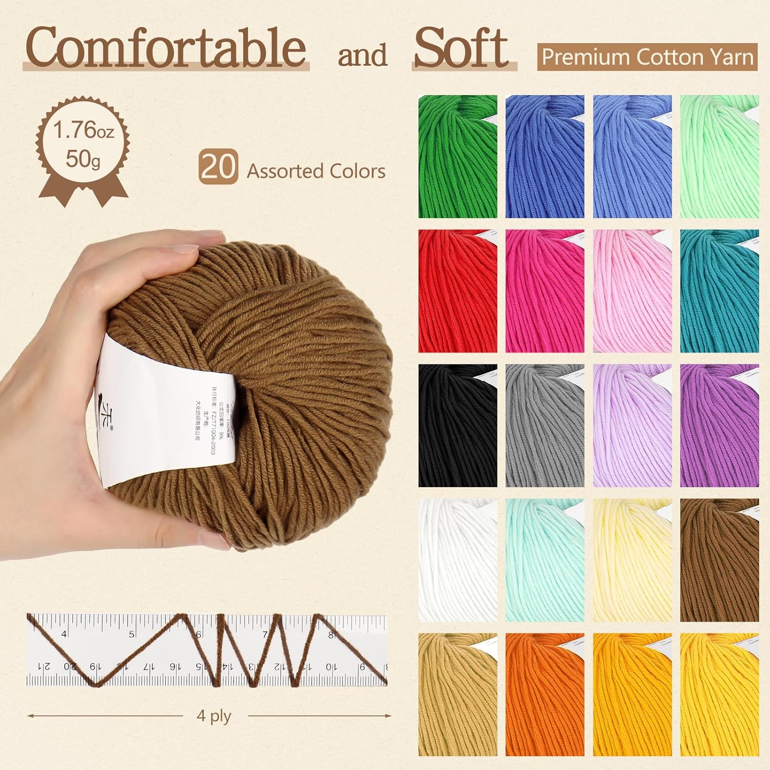 Katech 20 Skeins Cotton Yarn for Crocheting-Crochet Yarn Set-(Color A) | 55% Cotton 45% Acrylic#3 DK (Light)-Super Soft Milk Cotton Yarn-Great Crochet and Knitting Starter Kit for Colorful Craft - Image 5