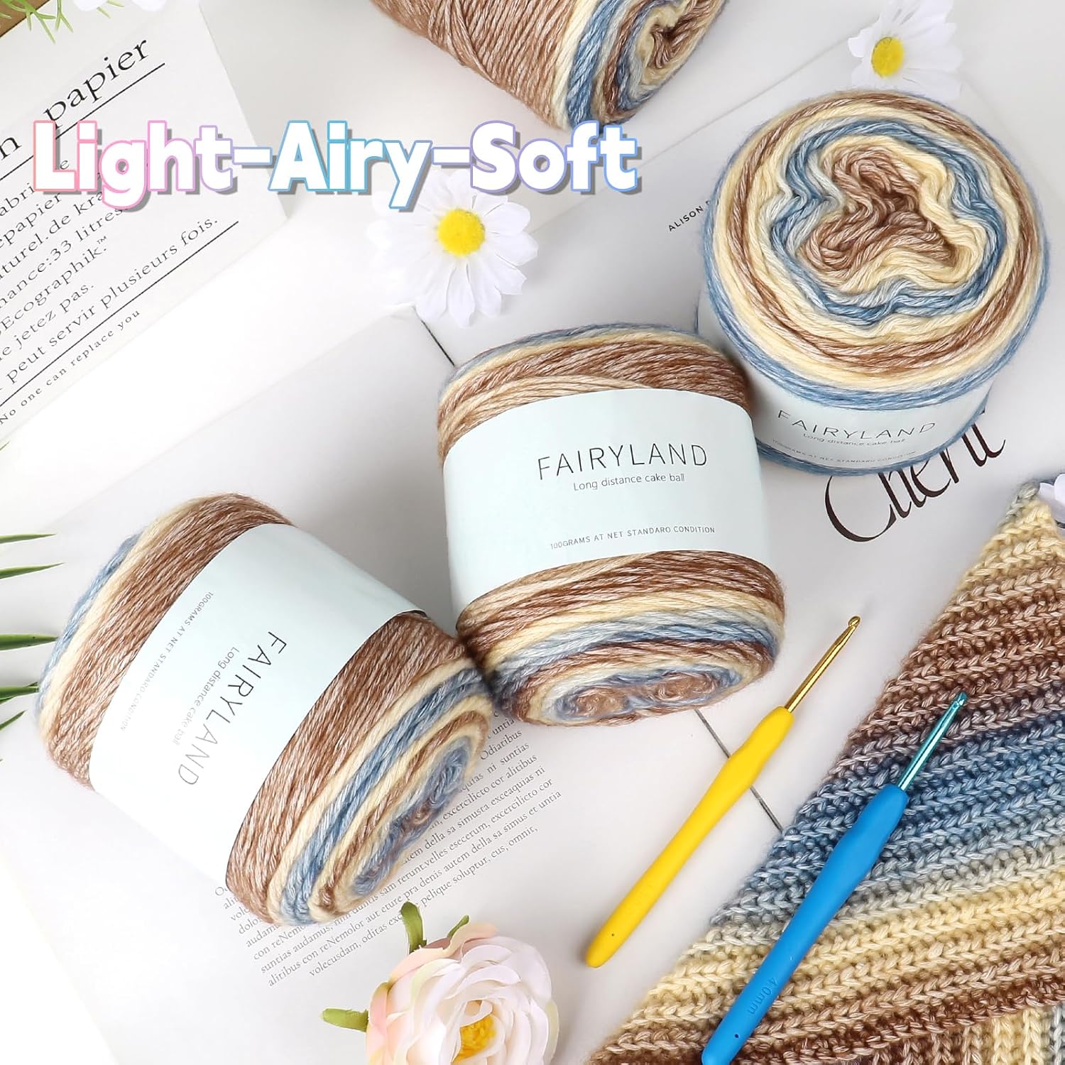 Katech Fairyland Yarn for Crocheting Knitting-4 Packs Gradient Cake Yarn | 100g/3.52 oz-DK Light Weight #3-60% Cotton 30% Acrylic 10% Wool-Perfect for Scarves. Shawls. Blankets and Garments(A) - Image 9